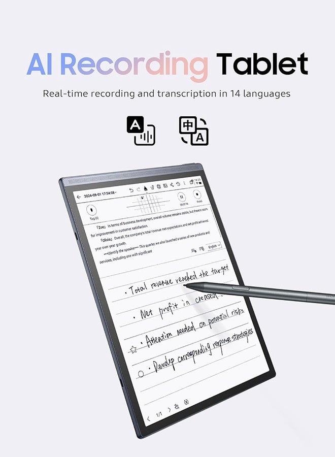 iFLYTEK تابلت AINOTE Air 2 بالحبر مع قلم ستايلس، تحويل الصوت إلى نص، ترجمة لغات، نظام أندرويد، مع سماعات Viaim OpenNote اللاسلكية للمؤتمرات الذكية مع النسخ المباشر | رمادي - Image 2
